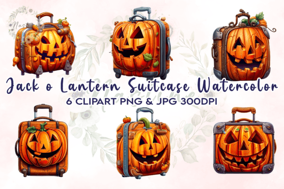 Download Jack O Lantern Suitcase Watercolor - Suitcase watercolor Collection