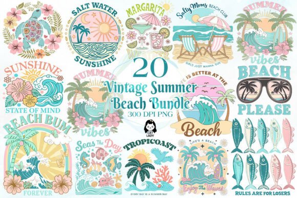 Download Vintage Summer Beach Flowers Bundle - Vintage summer Collection
