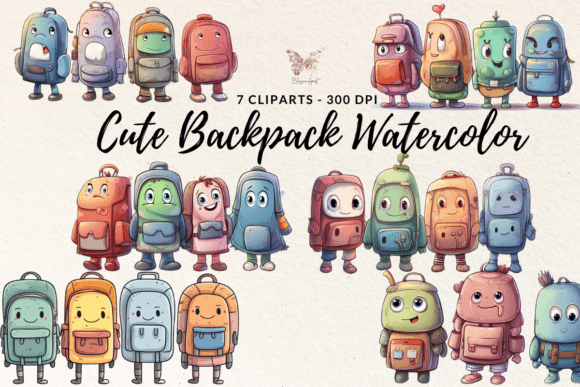 Download Cute Backpack Watercolor Cliparts - Cute Collection