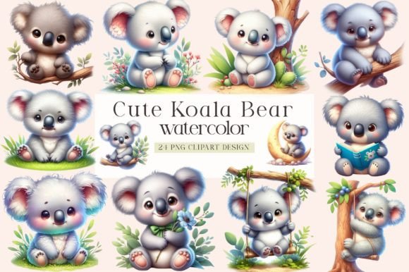 Download Cute Koala Watercolor PNG Bundle - Cute Collection