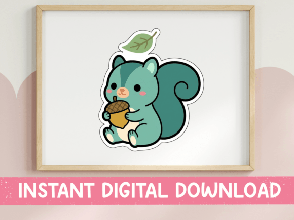 Download Cute Teal Squirrel Acorn Sticker - Cute Collection