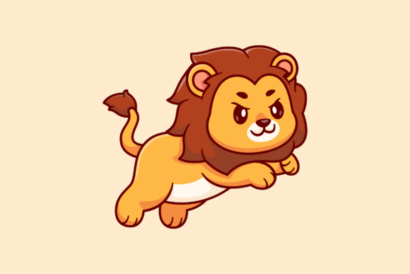 Download Cute Lion Jumping Cartoon Illustration - Cute Collection