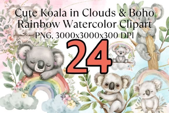 Download Cute Baby Koala Boho Rainbow Watercolor - Cute Collection