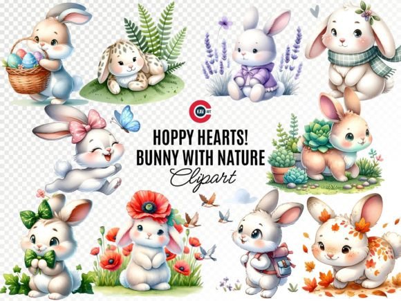 Download Cute Playful Bunny with Nature Cliparts - Cute Collection