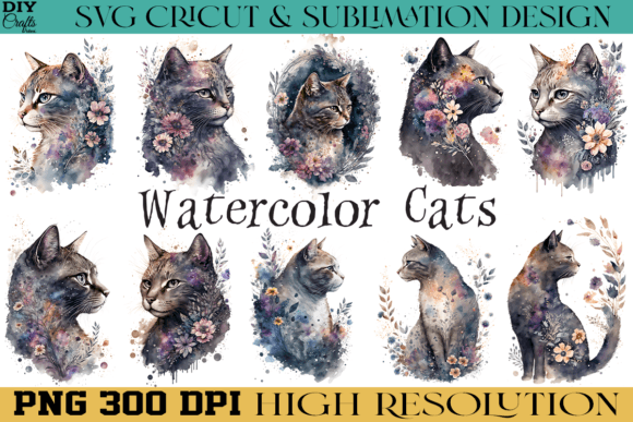 Download Cute Cat Flowers PNG Watercolor Design - Cute Collection