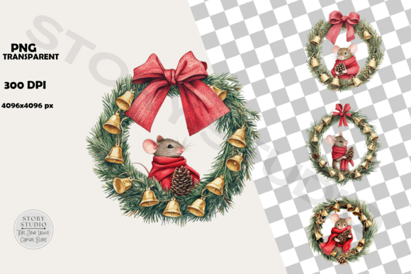 Download Cute Mouse Christmas Wreath Clipart - Cute Collection