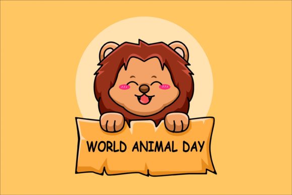 Download Cute Lion with World Animal Day Text - Cute Collection