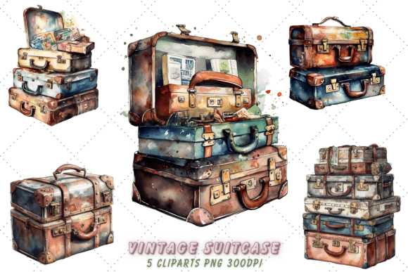 Download Vintage Suitcase Watercolor Clipart - Suitcase watercolor Collection
