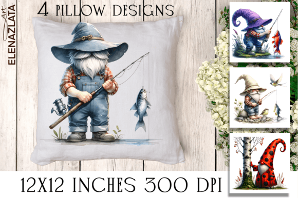Download Watercolor Cute Gnome Catches Fish - Cute Collection