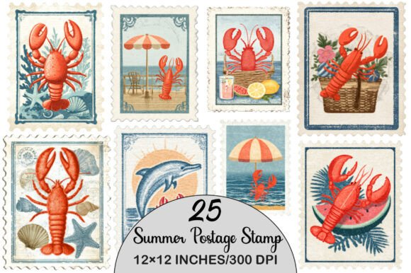 Download Vintage Summer Faux Postage Stamp - Vintage summer Collection