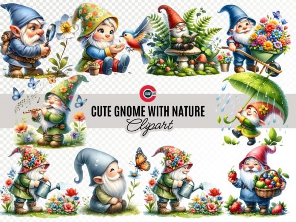Download Cute Happy Gnome Fun with Nature Clipart - Cute Collection