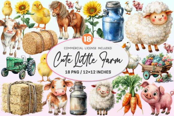 Download Watercolor Cute Little Farm Clipart. - Cute Collection