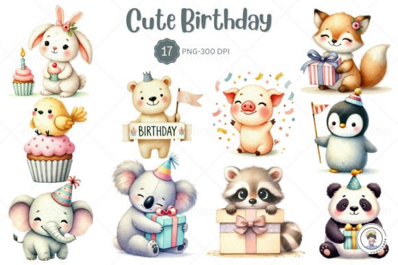 Download Watercolor Birthday Cute Animal Party - Cute Collection