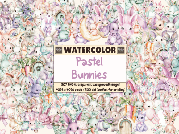 Download Pastel Bunnies Watercolor Clipart - Premium Resources