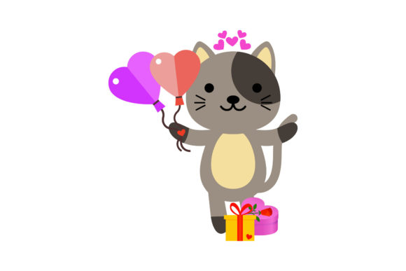 Download Cute Animal Cat with Two Balloons - Cute Collection
