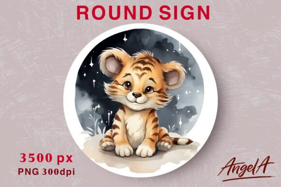Download Round Kids Wall Art, Cute Baby Tiger - Cute Collection