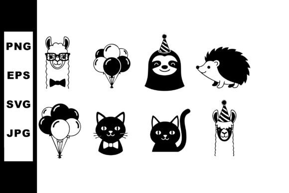 Download Cute Animal Party Icons with Balloons an - Cute Collection