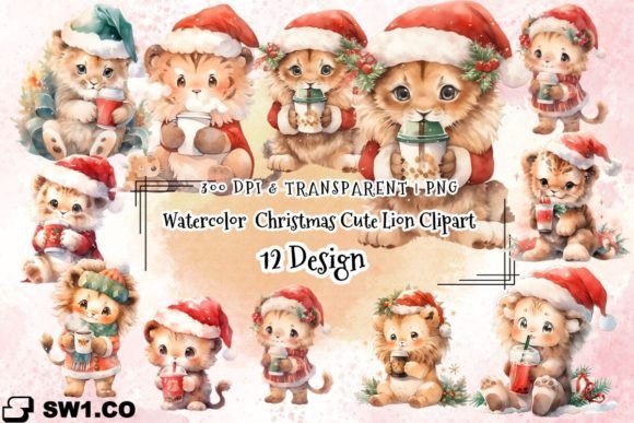Download Watercolor Christmas Cute Lion Clipart - Cute Collection