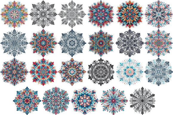 Download 23 Watercolor Colorful Snowflakes Bundle - Premium Resources