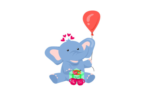 Download Cute Animal Elephant with Balloons, Gift - Cute Collection