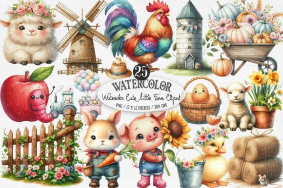 Download Watercolor Cute Little Farm Clipart - Cute Collection