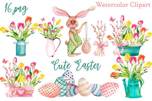 Download Cute Easter Watercolor Clipart, Bunny - Cute Collection