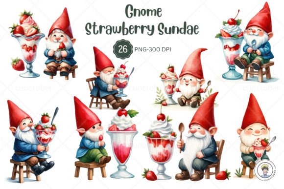 Download Cute Gnome Enjoying a Strawberry Sundae. - Cute Collection