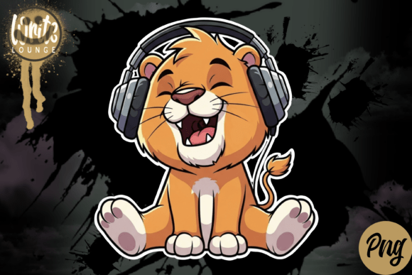 Download Cute Lion Listening to Music Cartoon - Cute Collection