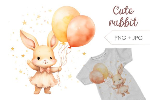Download Cute Baby Bunny with Balloons PNG - Cute Collection