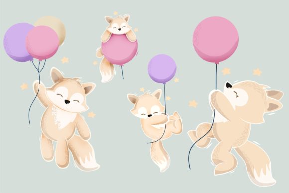 Download Cute Animal Playing with Baloon Design - Cute Collection