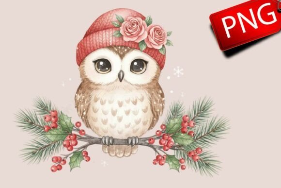 Download Cute Owl Christmas Watercolor Painting - Cute Collection