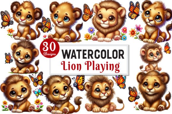 Download Cute Lion Playing with Butterfly Clipart - Cute Collection