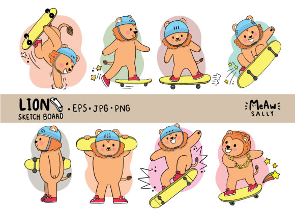 Download Cartoon Cute Lion Playing Sketchboard - Cute Collection